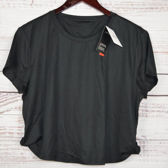 Baleaf Womens Cropped Running Workout Top Shirt Sz Large Short Sleeve Black NWT - Picture 1 of 16